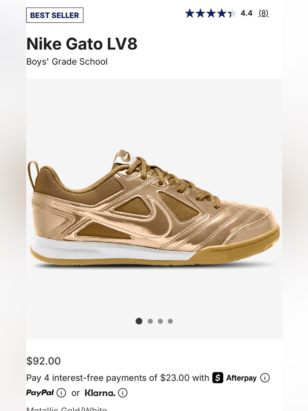 Nike Gato LV8 Kids Sneakers in Metallic Gold, 5Y, NEW no box